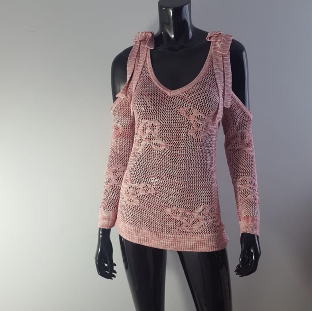 INC Shoulderless Eyelettes Pink Stylish Top Size S (J)